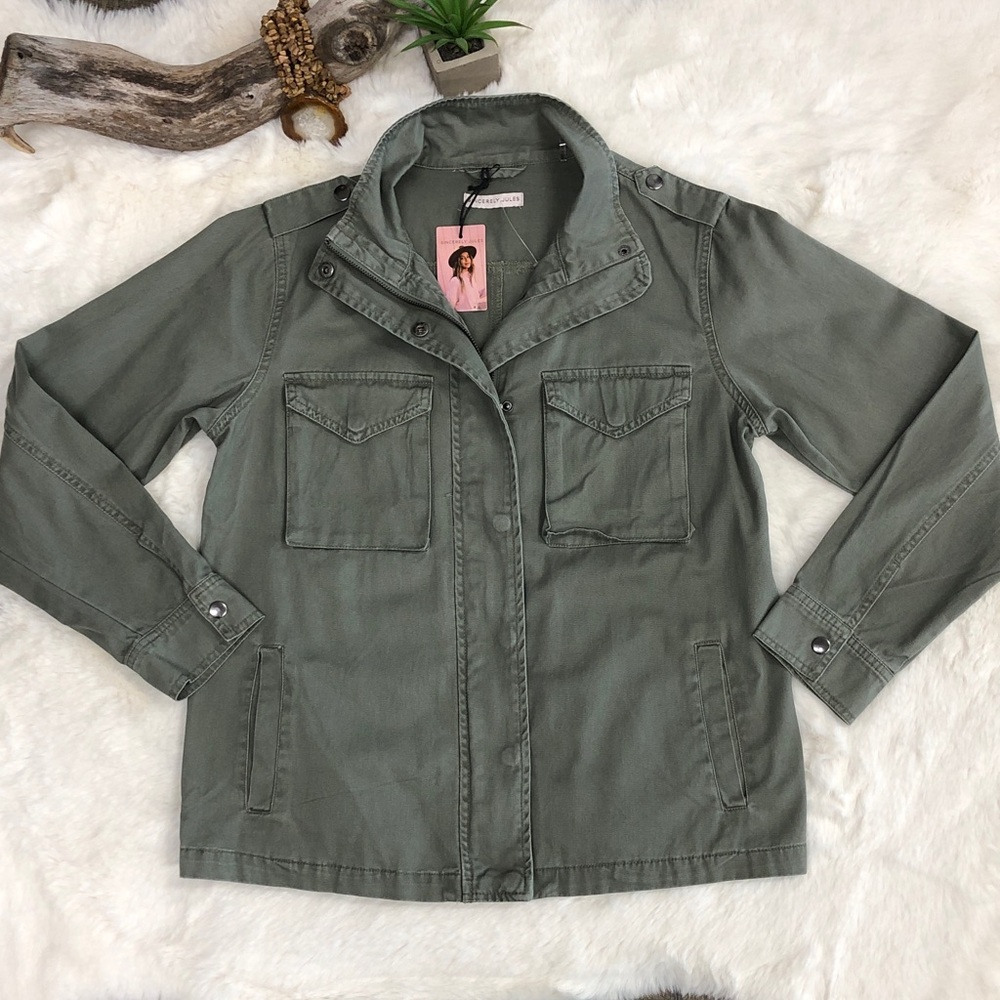 Sincerely Jules Olive Army Green Military Utility Barn Jacket Shacket Size Small